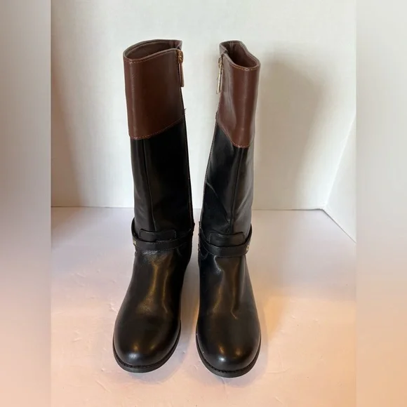 Michael Kors black brown trim derby riding boots size 5 NWOT - Picture 2 of 10